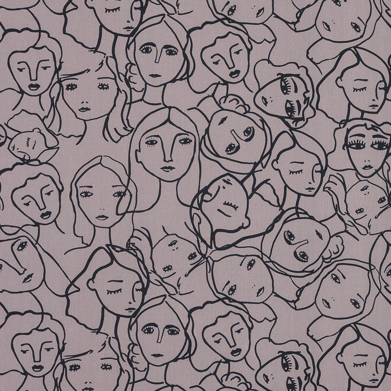 Cotton Poplin - Beige Linework Faces - Un dia en Andorra Print - Mood Exclusive Felipe Collection