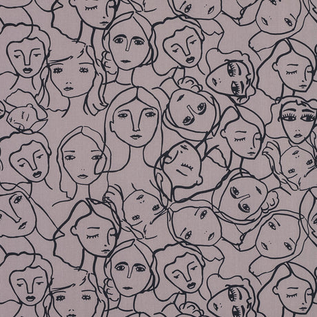Cotton Poplin - Beige Linework Faces - Un dia en Andorra Print - Mood Exclusive Felipe Collection