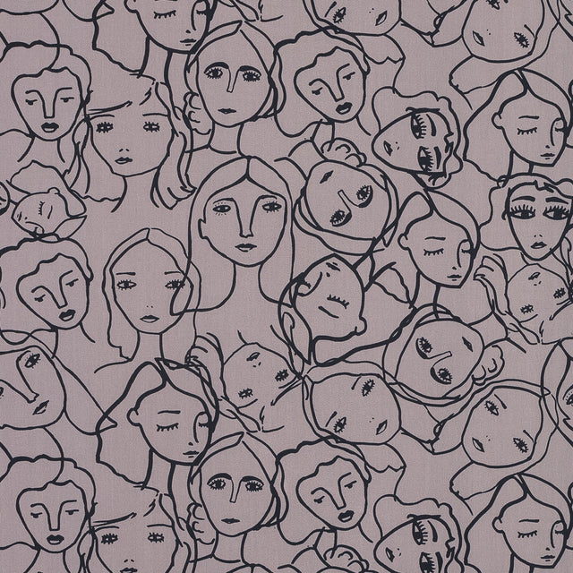Cotton Poplin - Beige Linework Faces - Un dia en Andorra Print - Mood Exclusive Felipe Collection