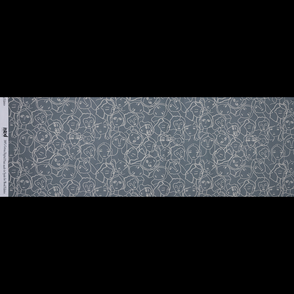 Cotton Poplin - Steel Gray Linework Faces - Un dia en Andorra Print - Mood Exclusive Felipe Collection