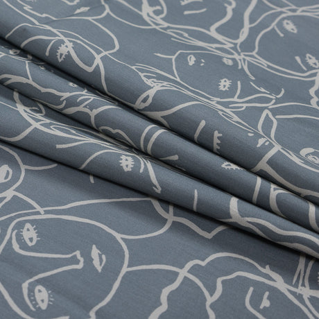 Cotton Poplin - Steel Gray Linework Faces - Un dia en Andorra Print - Mood Exclusive Felipe Collection