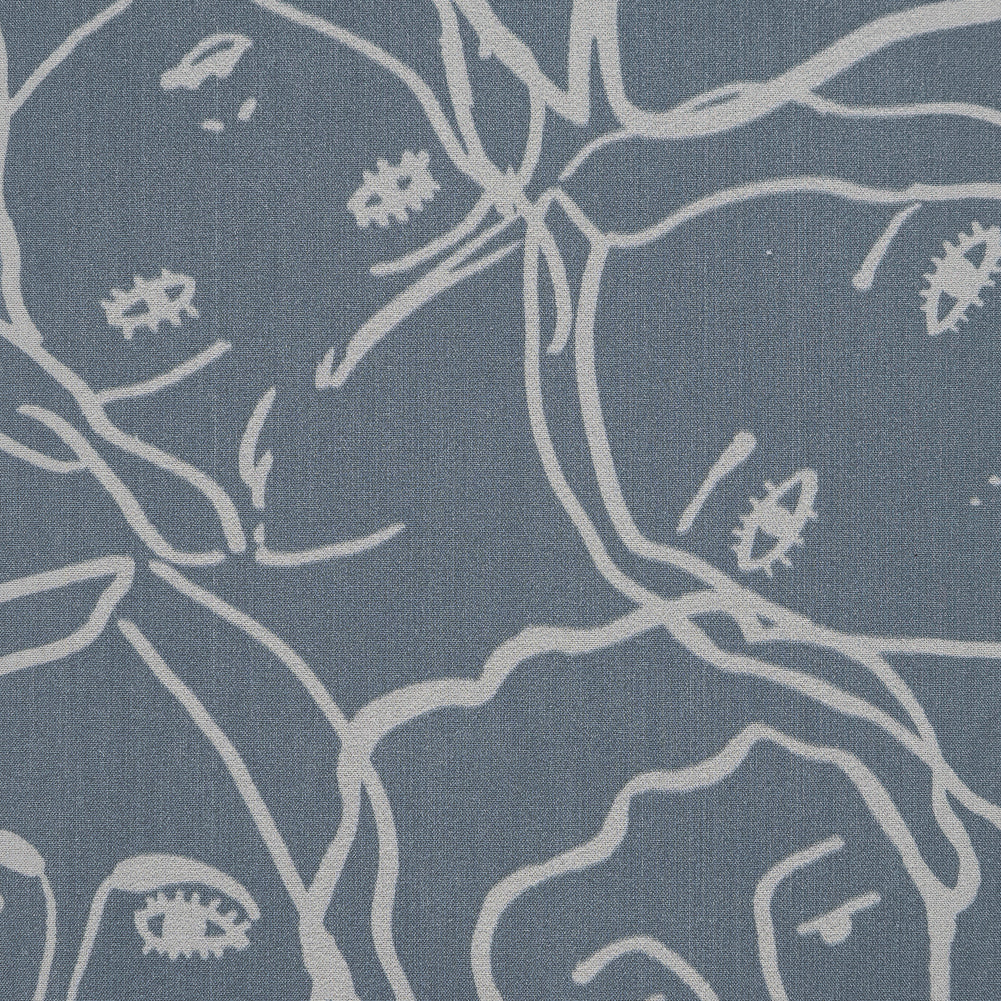Cotton Poplin - Steel Gray Linework Faces - Un dia en Andorra Print - Mood Exclusive Felipe Collection