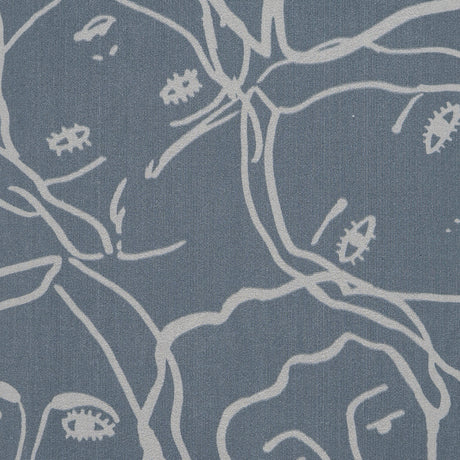 Cotton Poplin - Steel Gray Linework Faces - Un dia en Andorra Print - Mood Exclusive Felipe Collection