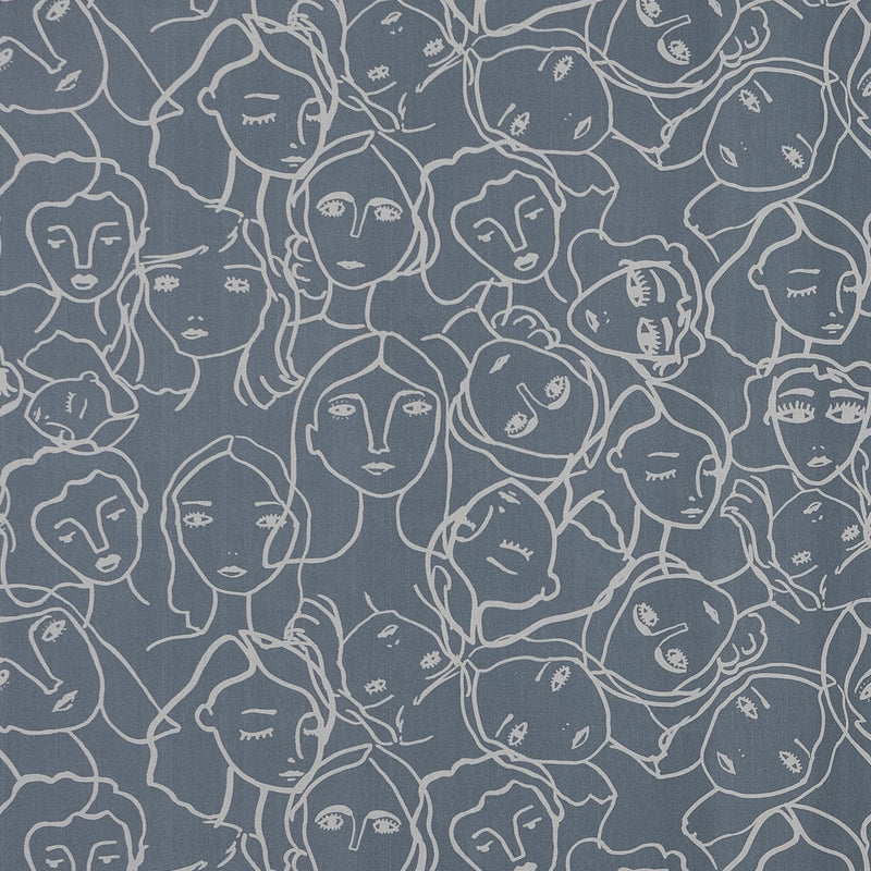 Cotton Poplin - Steel Gray Linework Faces - Un dia en Andorra Print - Mood Exclusive Felipe Collection