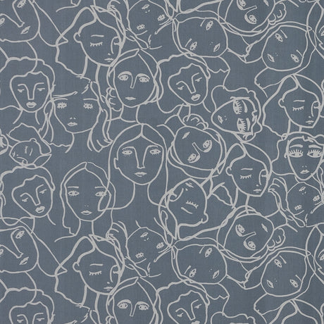 Cotton Poplin - Steel Gray Linework Faces - Un dia en Andorra Print - Mood Exclusive Felipe Collection