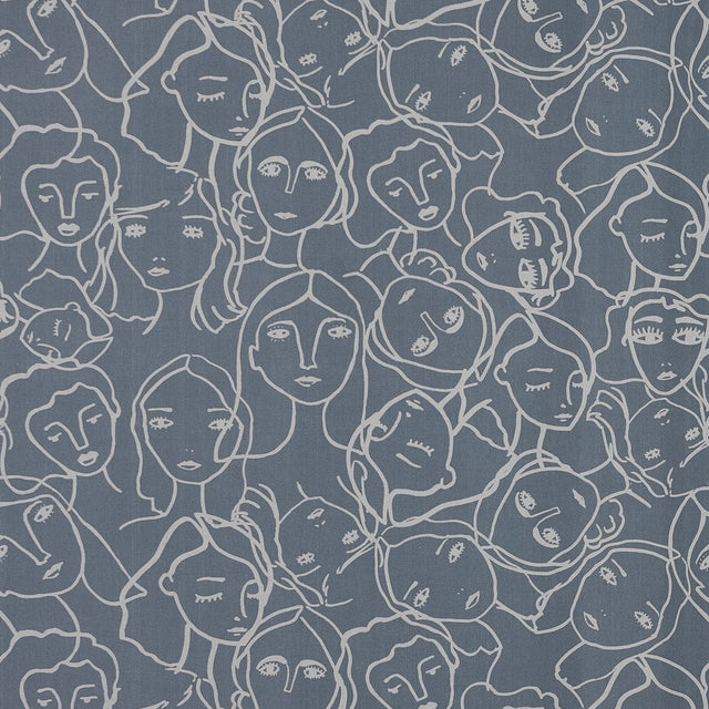 Cotton Poplin - Steel Gray Linework Faces - Un dia en Andorra Print - Mood Exclusive Felipe Collection
