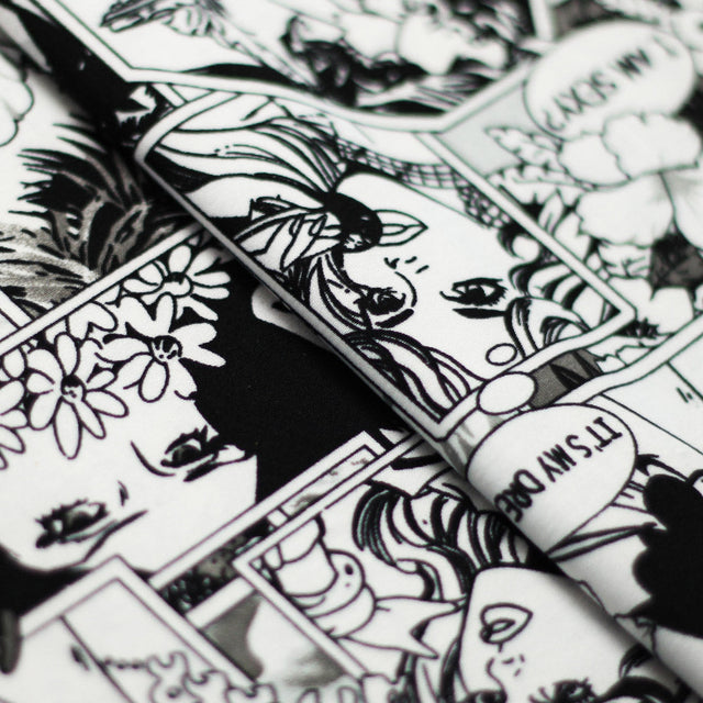 Comic Daze Polyester Spandex Fabric - Multicolor/Black White Comic Book Print, 58/60" Width (1 Yard)