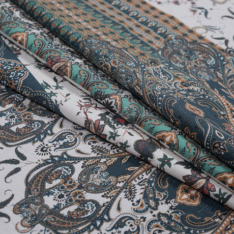 European Orange and Steel Paisley Patchwork Cotton Poplin