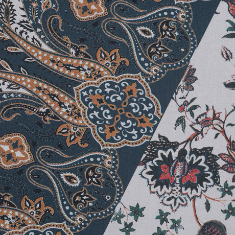 European Orange and Steel Paisley Patchwork Cotton Poplin