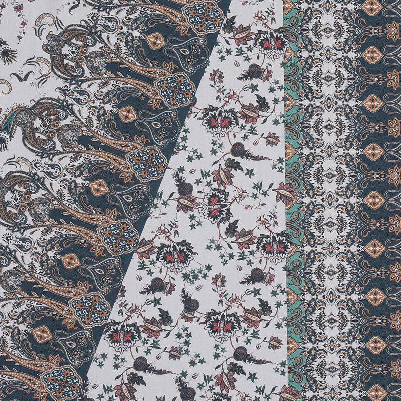 European Orange and Steel Paisley Patchwork Cotton Poplin