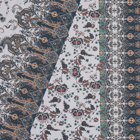European Orange and Steel Paisley Patchwork Cotton Poplin