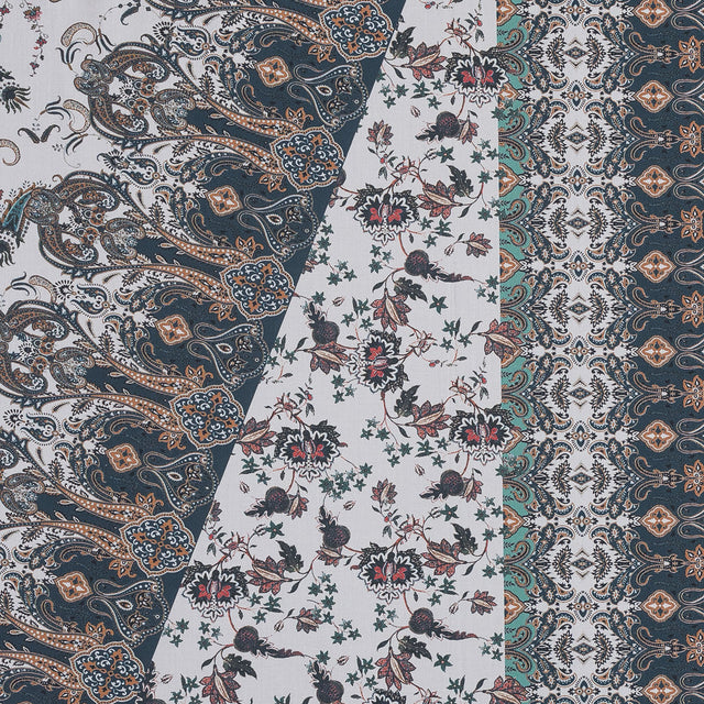 European Orange and Steel Paisley Patchwork Cotton Poplin