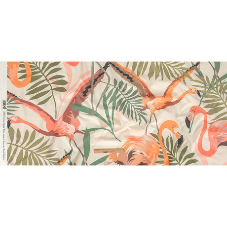 European Ivory, Shell Coral and Burnt Coral Flamingo Printed Cotton Poplin