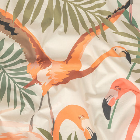 European Ivory, Shell Coral and Burnt Coral Flamingo Printed Cotton Poplin