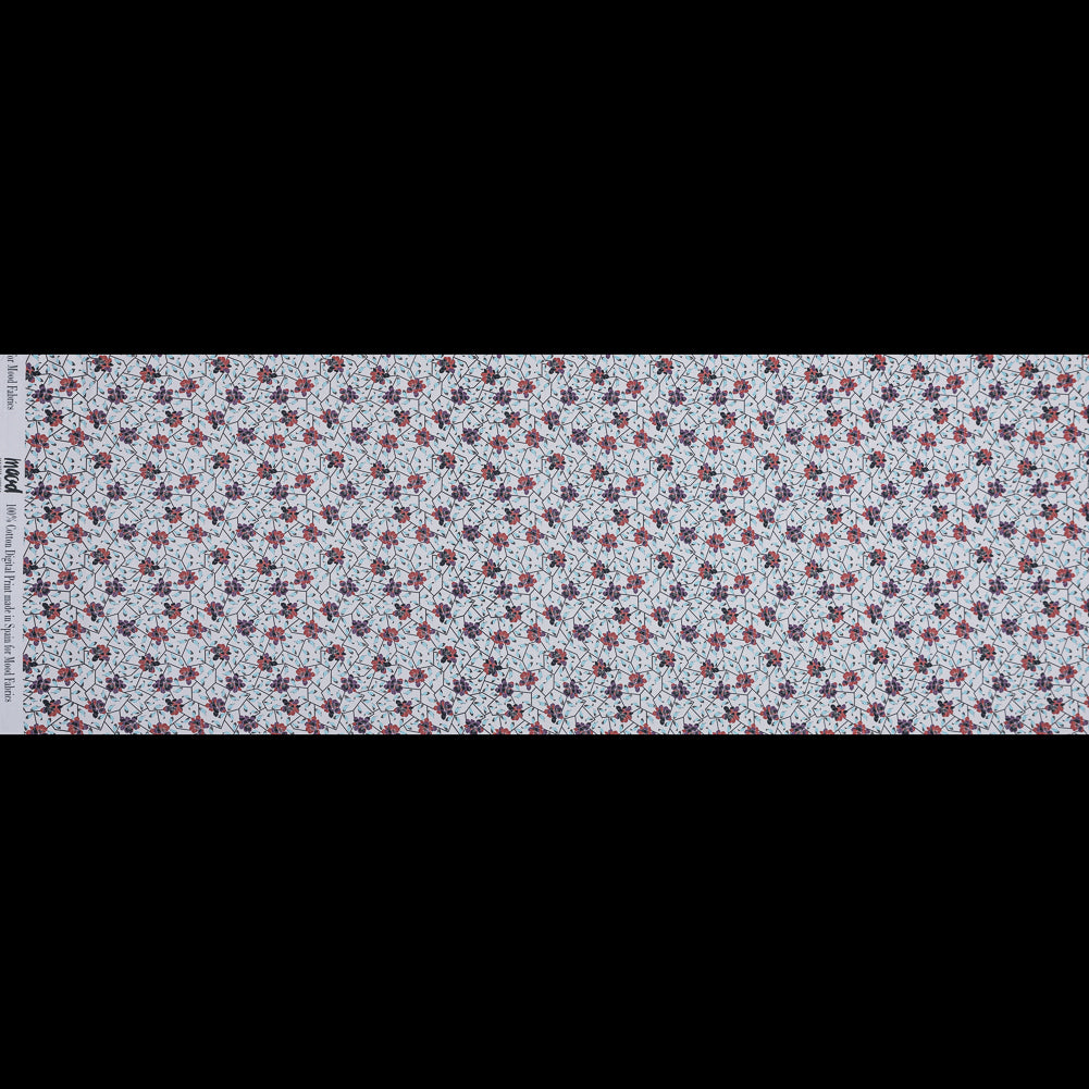 European Red and Angel Blue Floral and Feathered Cotton Poplin