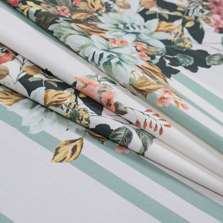 Cotton Poplin - White and Mint Floral on Stripes - La Floristeria Print - Mood Exclusive Felipe Collection