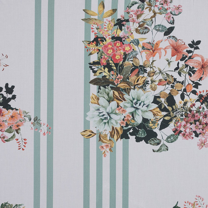 Cotton Poplin - White and Mint Floral on Stripes - La Floristeria Print - Mood Exclusive Felipe Collection