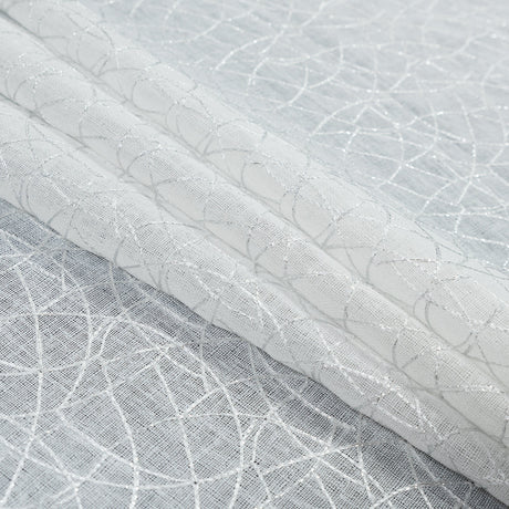White and Metallic Silver Embroidered Drapery Sheer