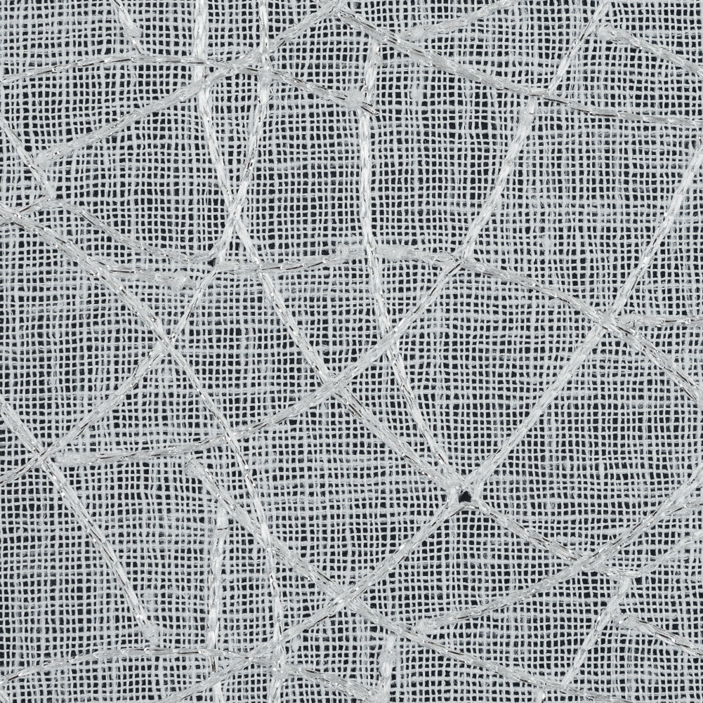 White and Metallic Silver Embroidered Drapery Sheer
