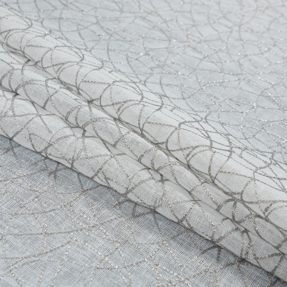 Gray and Metallic Silver Embroidered Drapery Sheer