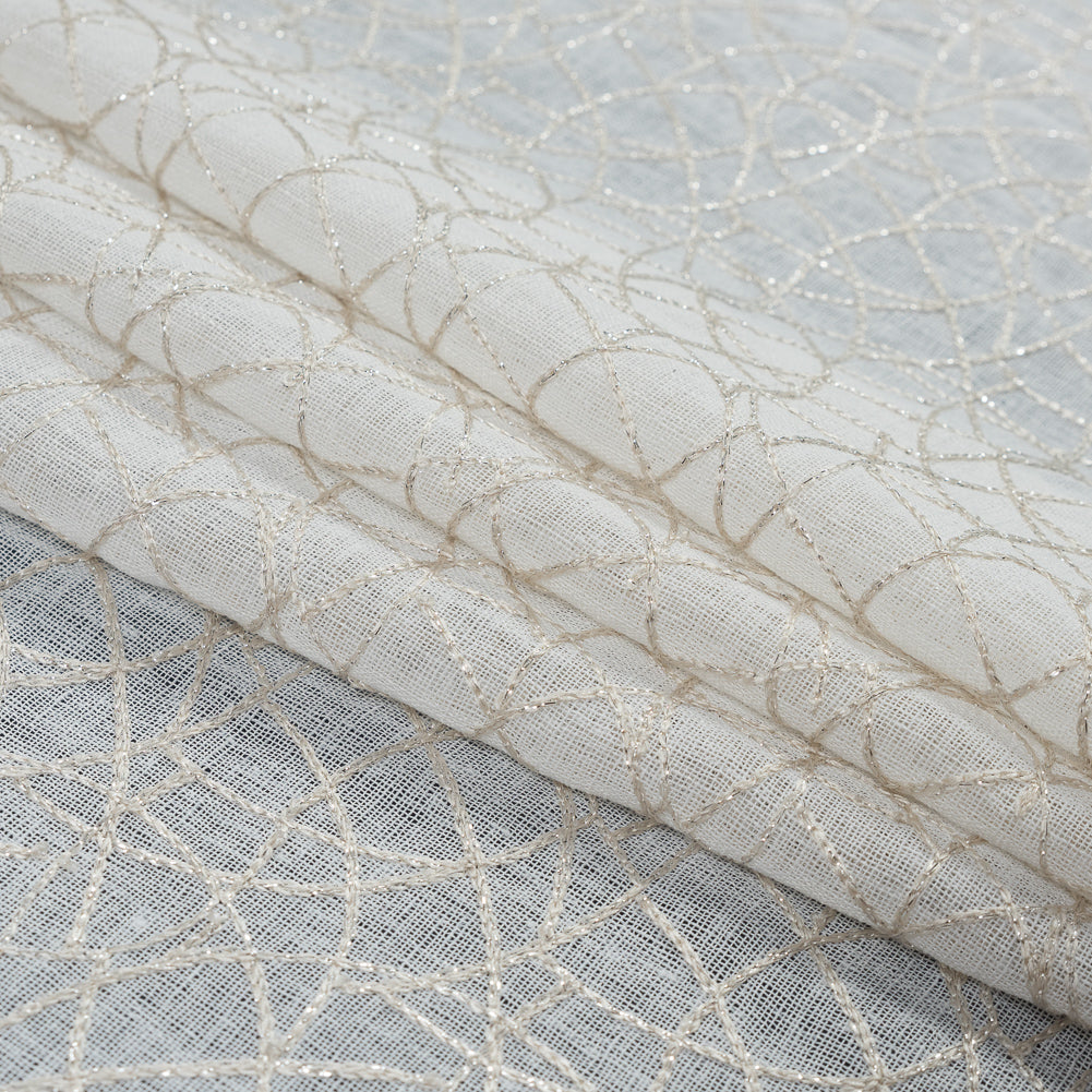 Beige and Metallic Silver Embroidered Drapery Sheer