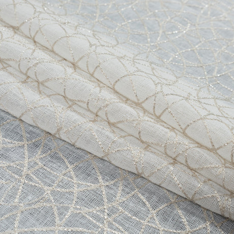 Beige and Metallic Silver Embroidered Drapery Sheer