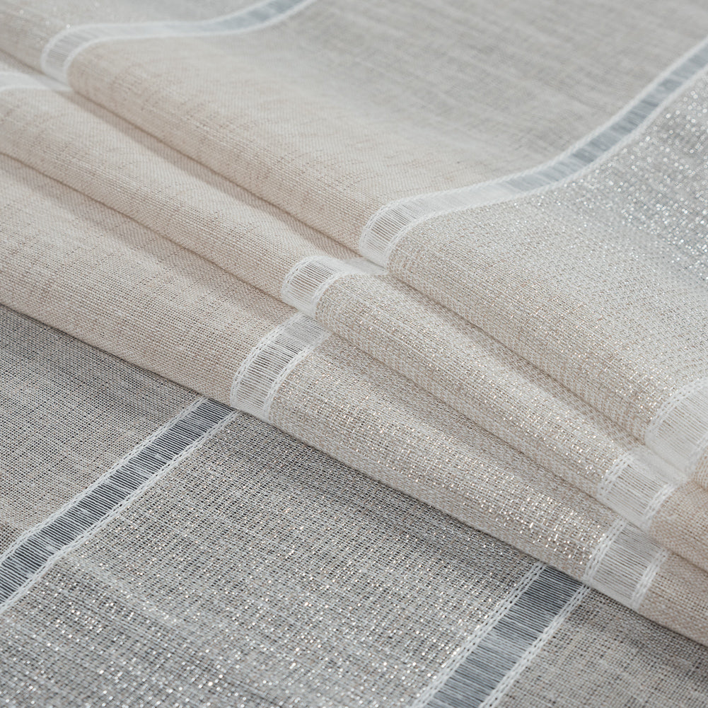 Natural and Metallic Silver Awning Striped Drapery Sheer