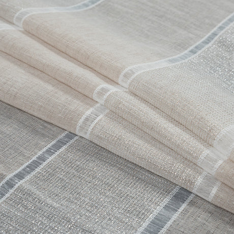 Natural and Metallic Silver Awning Striped Drapery Sheer