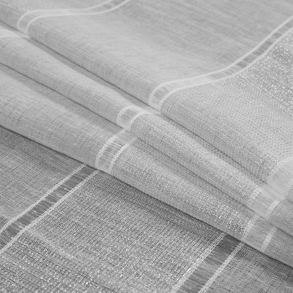 White and Metallic Silver Awning Striped Drapery Sheer