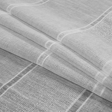 White and Metallic Silver Awning Striped Drapery Sheer