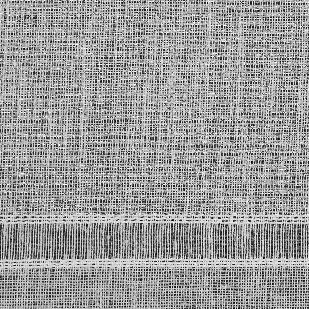 White and Metallic Silver Awning Striped Drapery Sheer