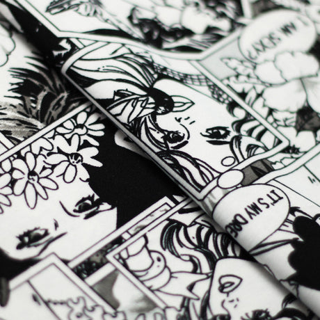 Comic Daze Polyester Spandex Fabric - Multicolor/Black White Comic Book Print, 58/60" Width (1 Yard)
