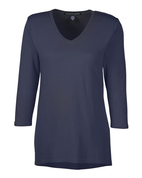 Devon & Jones Women's Perfect Fit Bracelet-Length V-Neck Top