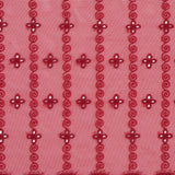 Red Embroidered and Eyelet Mesh with Finished Edges - 7.75"