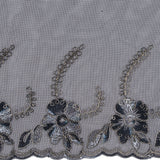 Black and Metallic Gold Embroidered Mesh with a Scalloped Edge - 7"