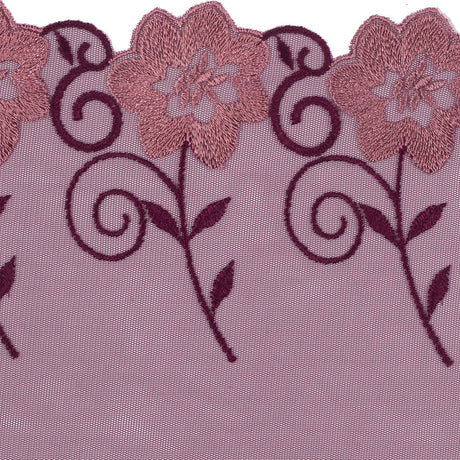Red and Metallic Gold Embroidered Mesh with a Scalloped Edge - 7"