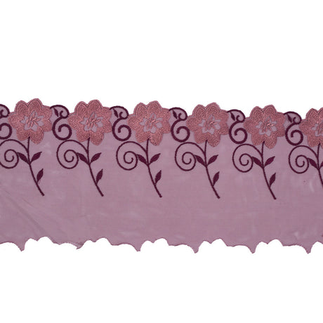 Red and Metallic Gold Embroidered Mesh with a Scalloped Edge - 7"