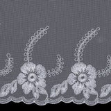 White and Metallic Silver Embroidered Mesh with a Scalloped Edge - 7"