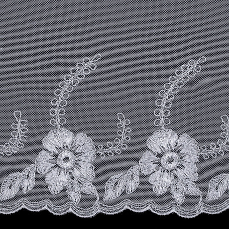 White and Metallic Silver Embroidered Mesh with a Scalloped Edge - 7"