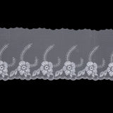 White and Metallic Silver Embroidered Mesh with a Scalloped Edge - 7"