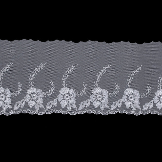 White and Metallic Silver Embroidered Mesh with a Scalloped Edge - 7"