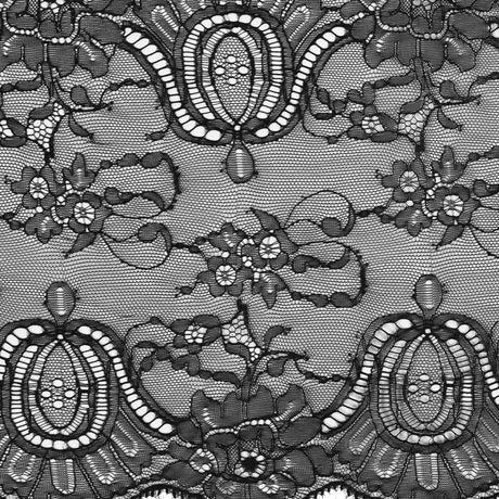 Black Double Scallop Fine Floral Lace Trim - 9.5"