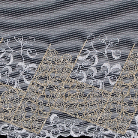 White and Metallic Gold Embroidered Mesh - 6"