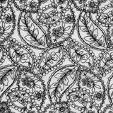 White Mesh Trim with Black Foliage Embroidery - 8"