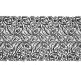 White Mesh Trim with Black Foliage Embroidery - 8"