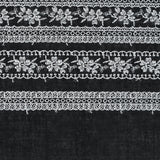 Black and White Striped Floral Embroidered Trim - 6"