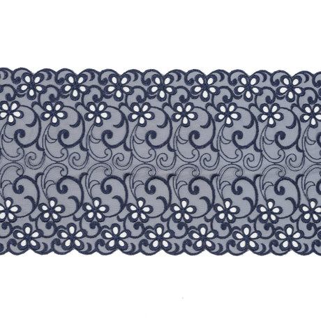 Maritime Blue Floral Embroidered Mesh - 8"