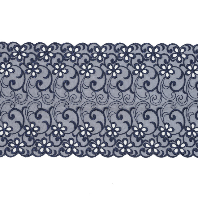 Maritime Blue Floral Embroidered Mesh - 8"