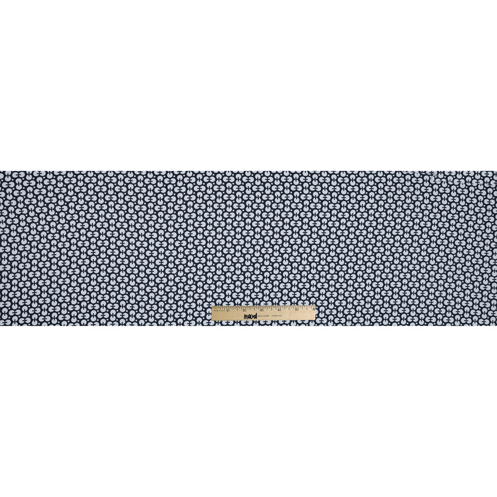 Navy and White Geometric Combed Cotton Sateen