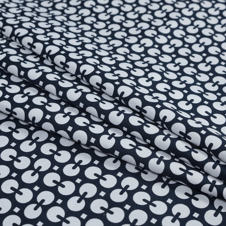 Navy and White Geometric Combed Cotton Sateen